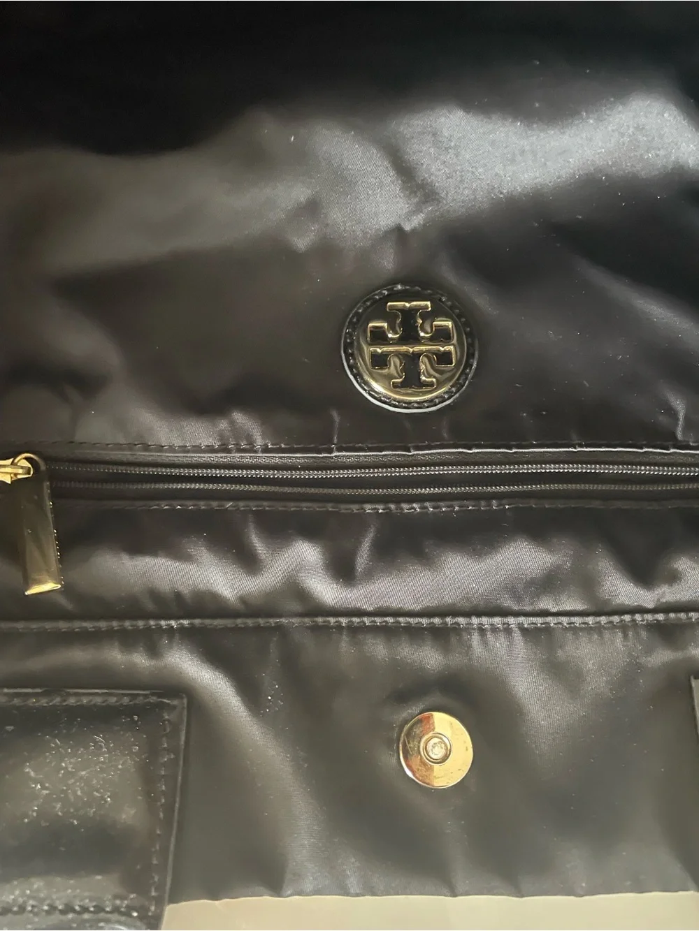 Tory Burch Black Nylon Tote with Gloss Logo